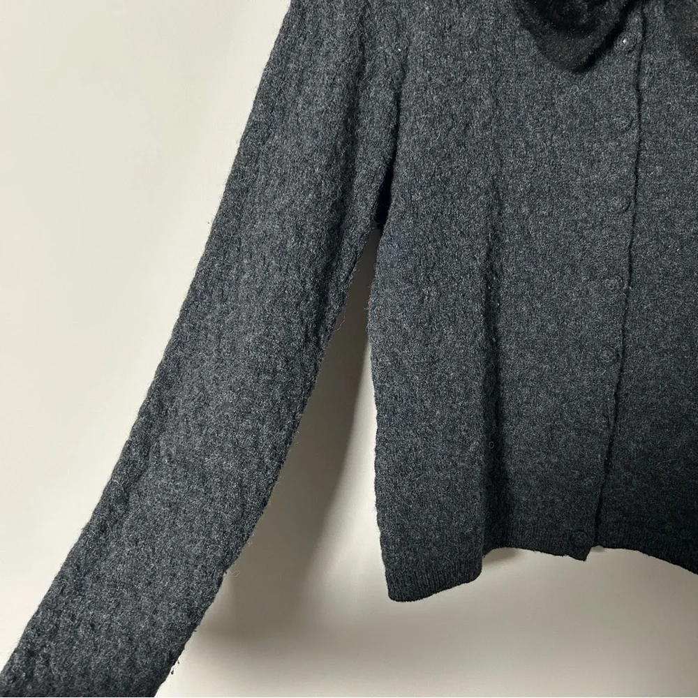 Gap Vintage 90s Faux Fur Collar Wool Cardigan Womens XL Grey Black - Picture 4 of 6